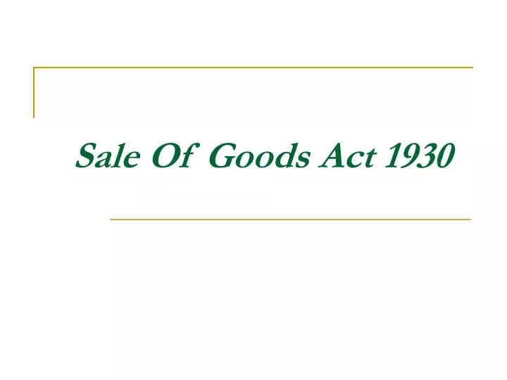 sale of goods act 1930 n.