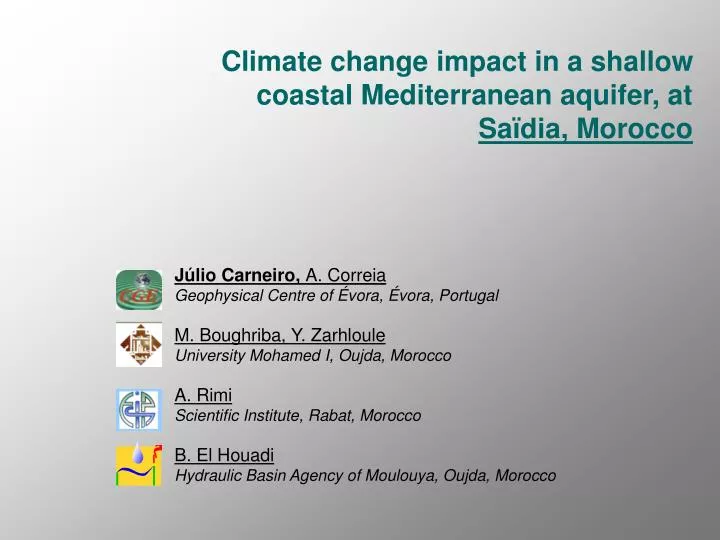 climate change impact in a shallow coastal mediterranean aquifer at sa dia morocco n.
