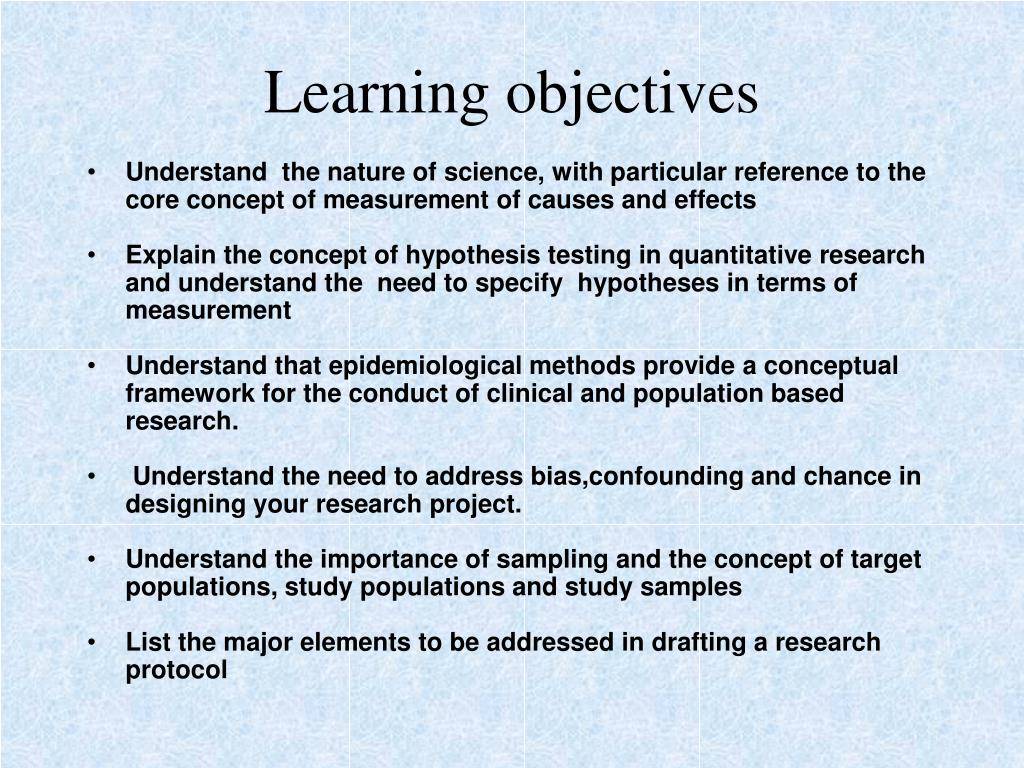 learning objectives for research project