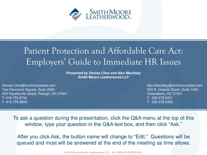 patient protection and affordable care act employers guide to immediate hr issues n.