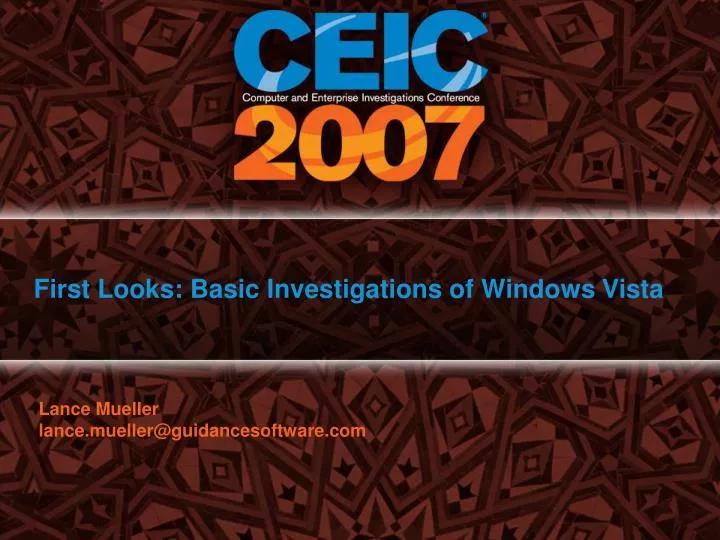 first looks basic investigations of windows vista n.