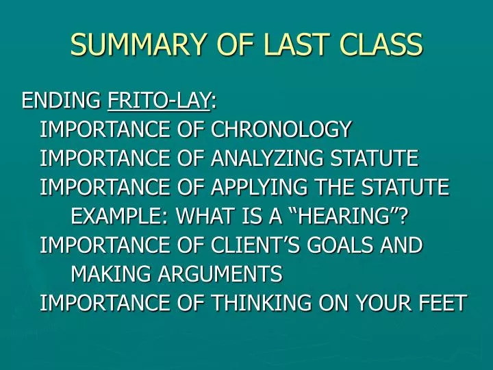 summary of last class n.