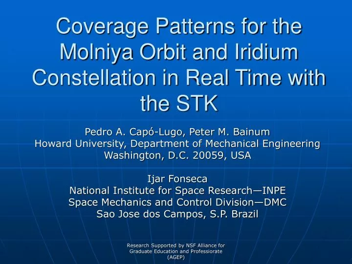coverage patterns for the molniya orbit and iridium constellation in real time with the stk n.