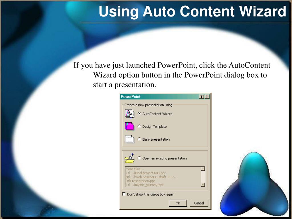 create a presentation using auto content wizard