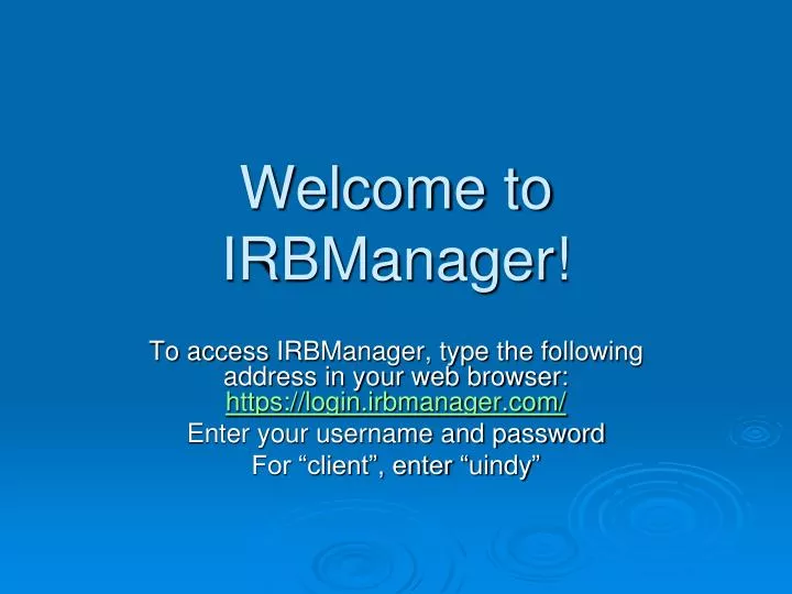 welcome to irbmanager n.