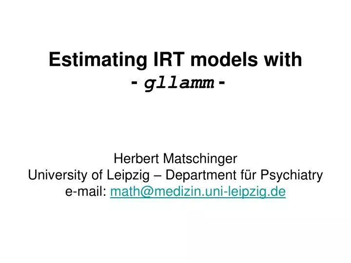 estimating irt models with gllamm n.