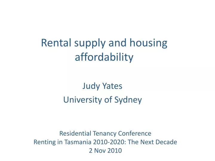 rental supply and housing affordability n.