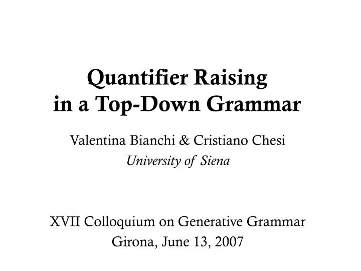 quantifier raising in a top down grammar n.