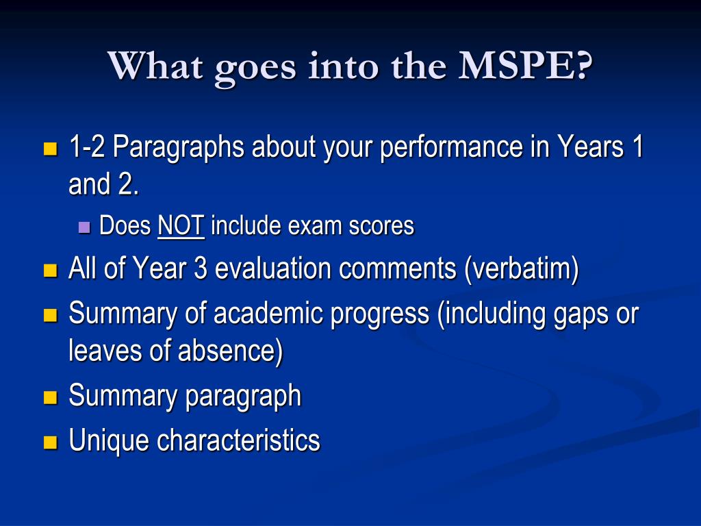 mspe noteworthy characteristics examples