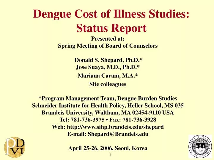 dengue cost of illness studies status report n.