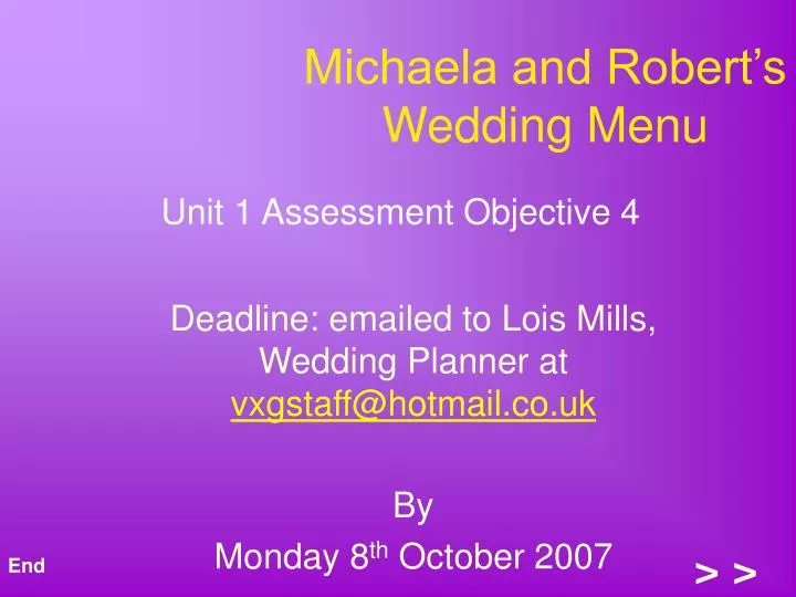 michaela and robert s wedding menu n.