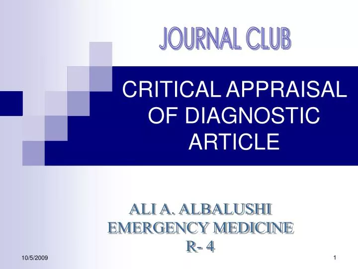 critical appraisal of diagnostic article n.