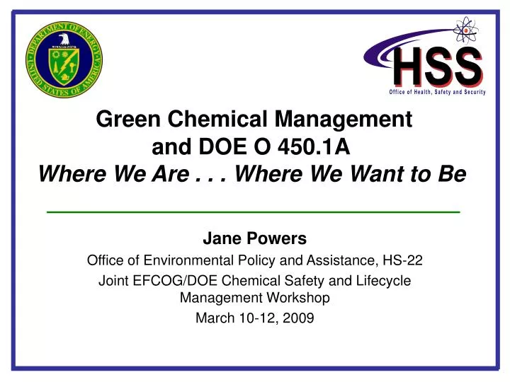 green chemical management and doe o 450 1a where we are where we want to be n.