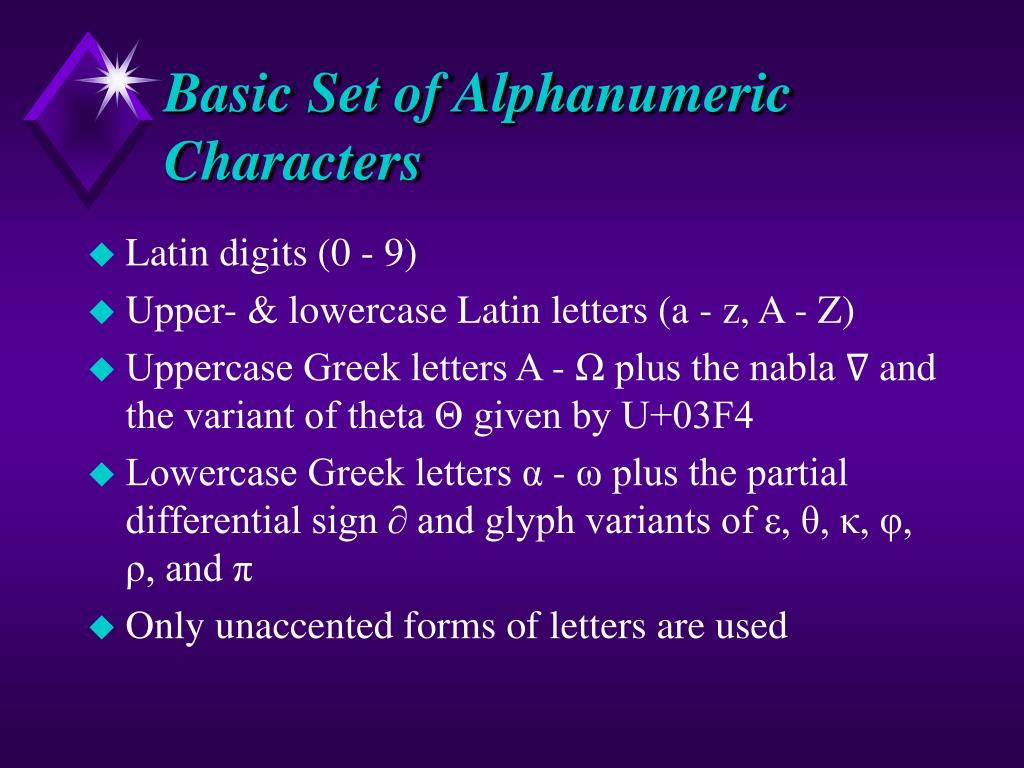 alpha numeric characters examples