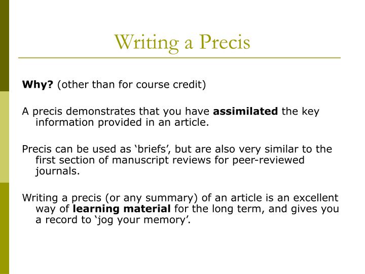 how to write a precis of an article