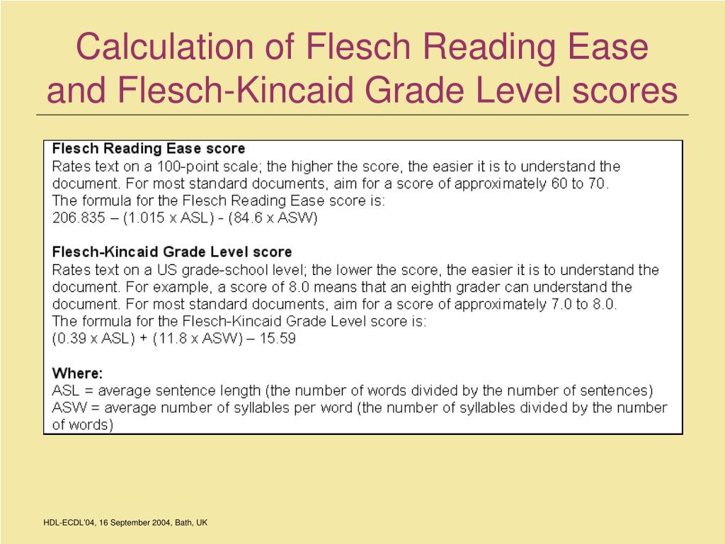 Flesch Reading Level Conversion Chart