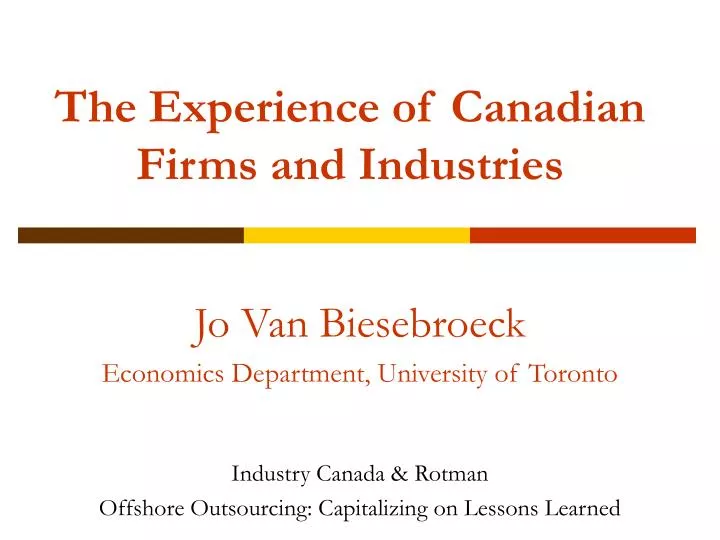 the experience of canadian firms and industries n.