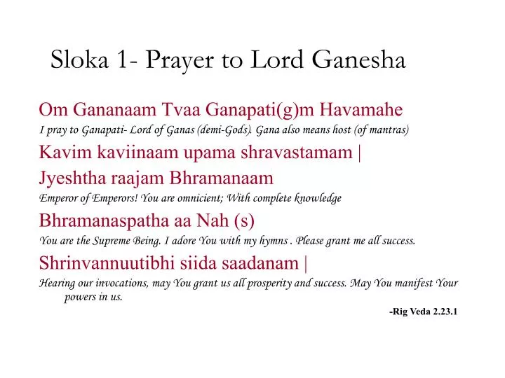 sloka 1 prayer to lord ganesha n.
