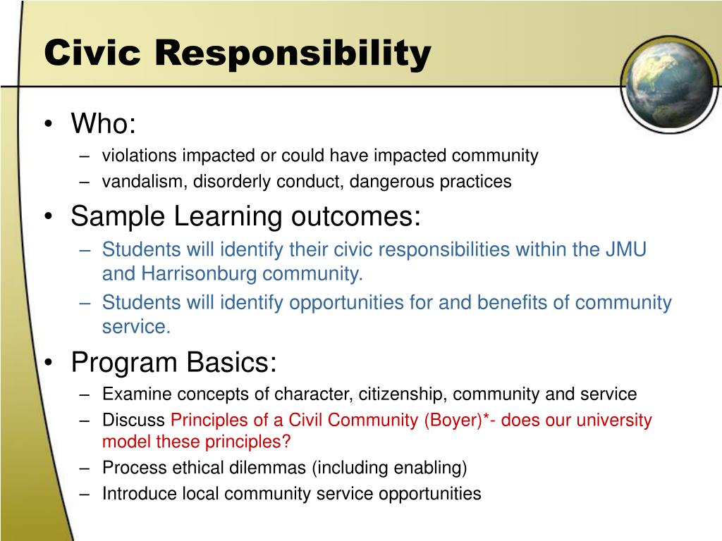 civic responsibilites Spring 2000, vol 8, no 1 fostering civic responsibility this issue of service-learning network identifies the skills that students need to. civic responsibilites Spring 2000, vol 8, no 1 fostering civic responsibility this issue of service-learning network identifies the skills that students need to.