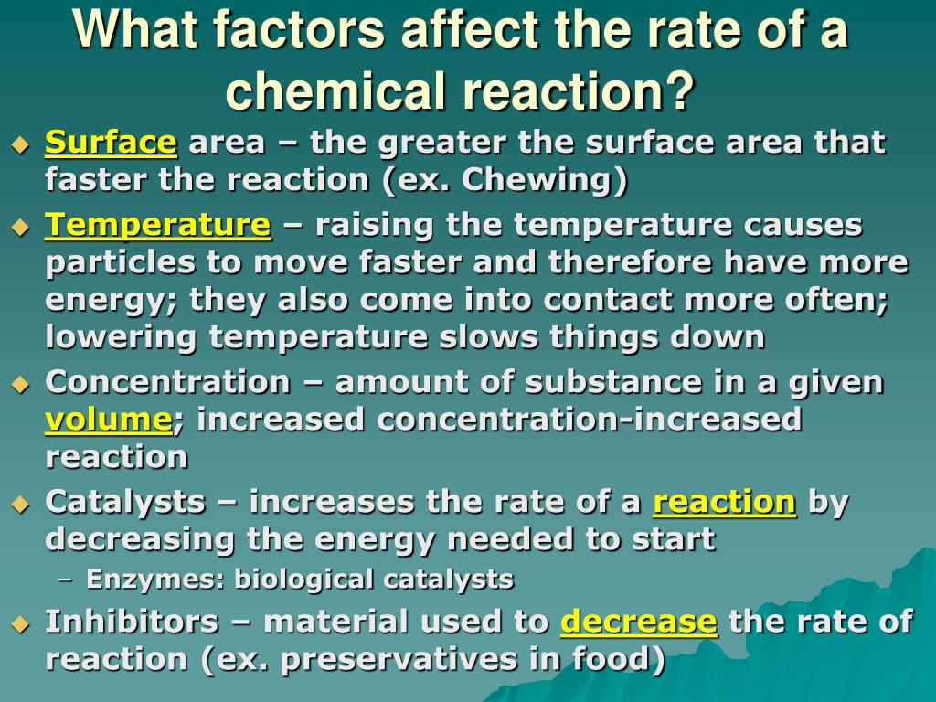 Words to that effect. Factors affecting the Reaction rate. The rate of a Chemical Reaction. Factors that are affect the rate of Reaction. Factors affecting the rate of a Chemical Reaction.