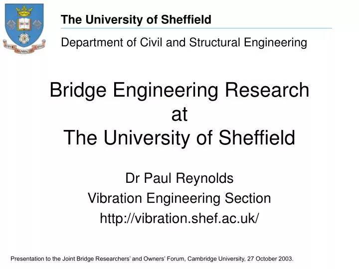 bridge engineering research at the university of sheffield n.
