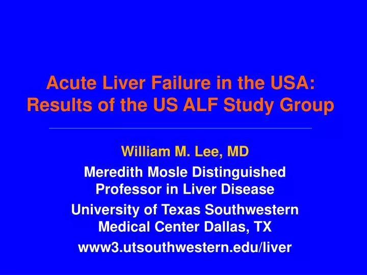 acute liver failure in the usa results of the us alf study group n.