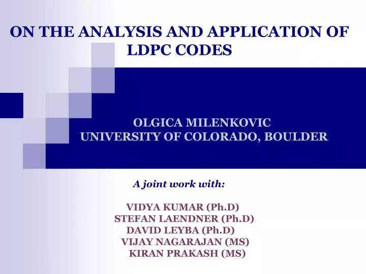 on the analysis and application of ldpc codes n.