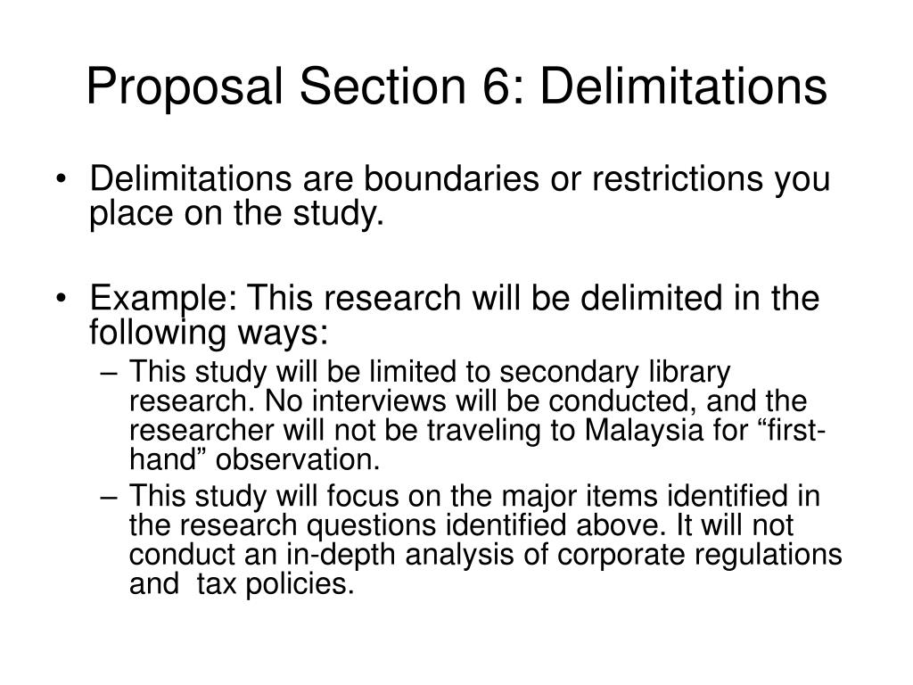 examples of delimitations in research proposal