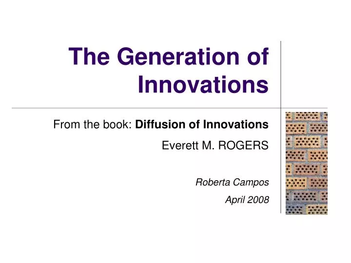 the generation of innovations n.
