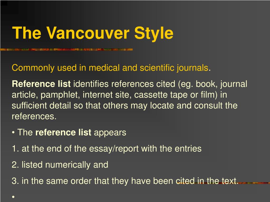 how to cite a presentation vancouver style