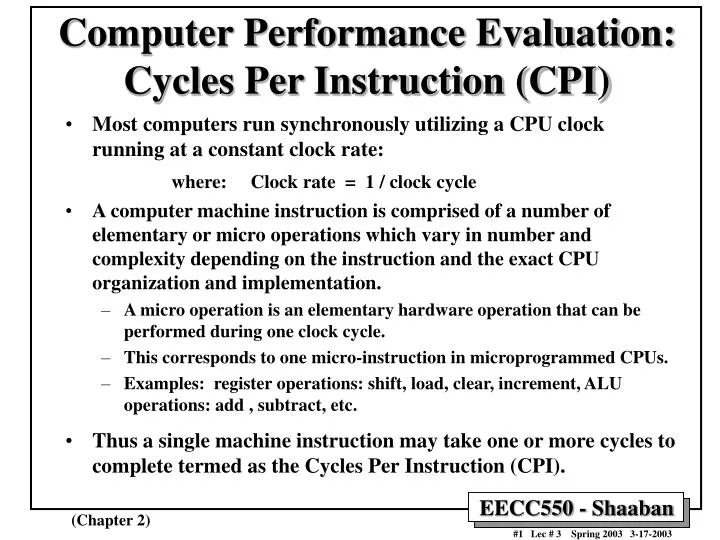 computer performance evaluation cycles per instruction cpi n.