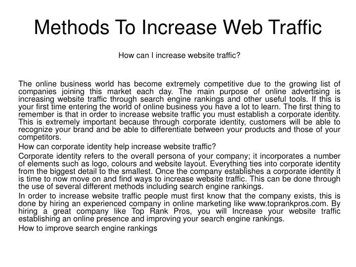 methods to increase web traffic n.