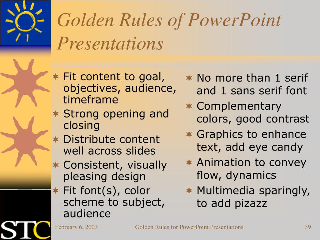 what are the 5 golden rules of powerpoint presentation
