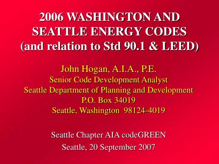 2006 washington and seattle energy codes and relation to std 90 1 leed n.
