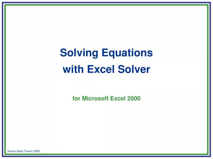 solving equations with excel solver for microsoft excel 2000 n.