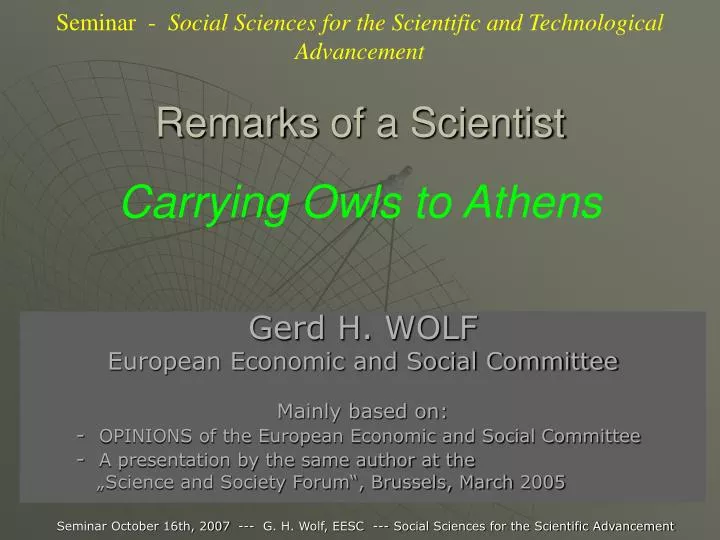 remarks of a scientist carrying owls to athens n.