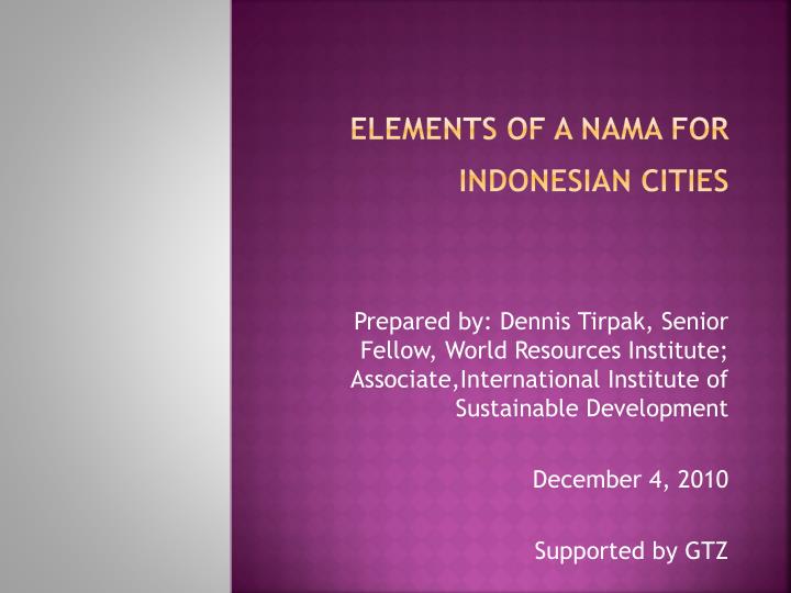 elements of a nama for indonesian cities n.