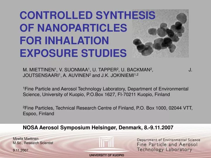 controlled synthesis of nanoparticles for inhalation exposure studies n.