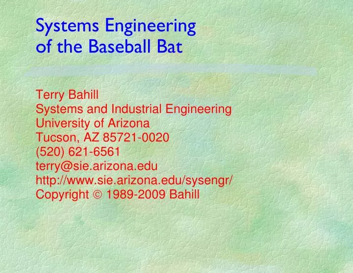PPT Systems Engineering of the Baseball Bat PowerPoint Presentation