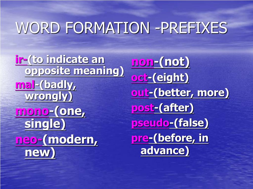 Word formation prefixes