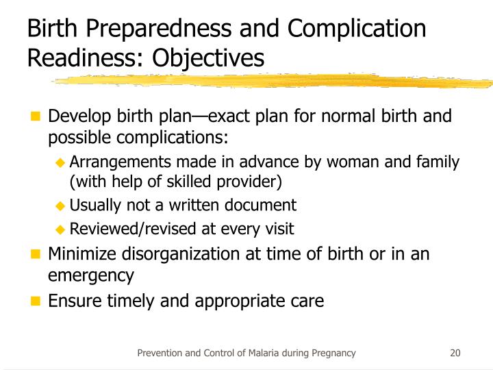 ppt prevention and control of malaria during pregnancy birth preparedness plan
