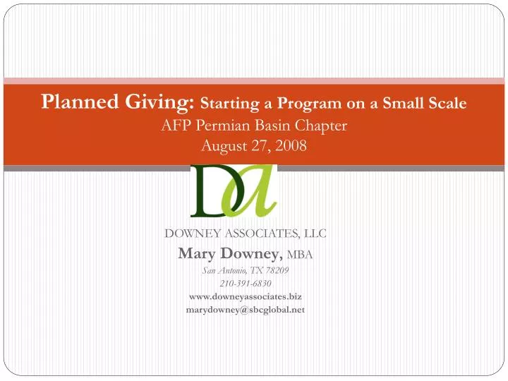 planned giving starting a program on a small scale afp permian basin chapter august 27 2008 n.