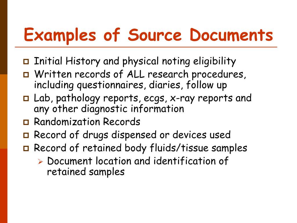 examples) of source documents in a research project