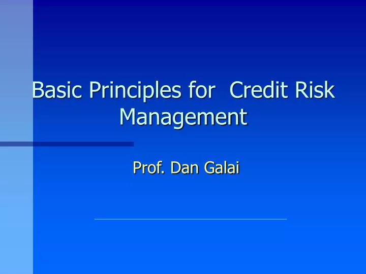 basic principles for credit risk management n.