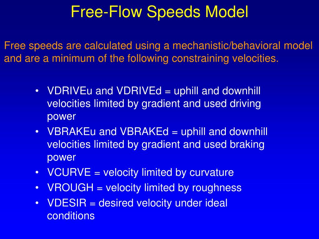 free flow travel speeds