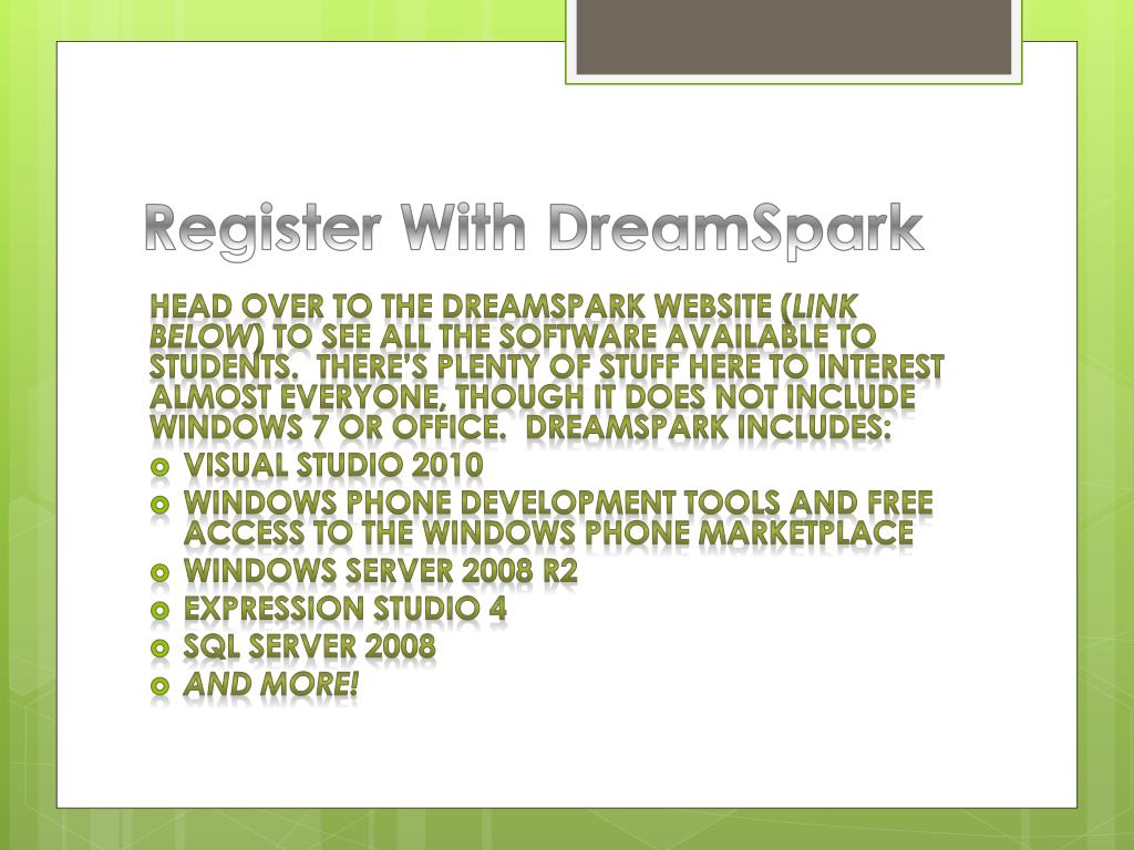 PPT Get Free Student Software From Microsoft at DreamSpark PowerPoint