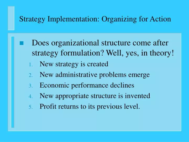 strategy implementation organizing for action n.