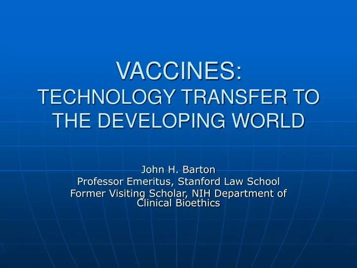 vaccines technology transfer to the developing world n.