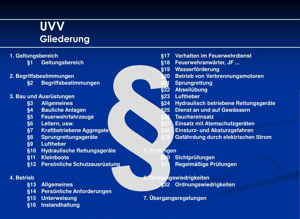 PPT - UVV Die Unfallverhütungsvorschriften PowerPoint Presentation, free  download - ID:223984