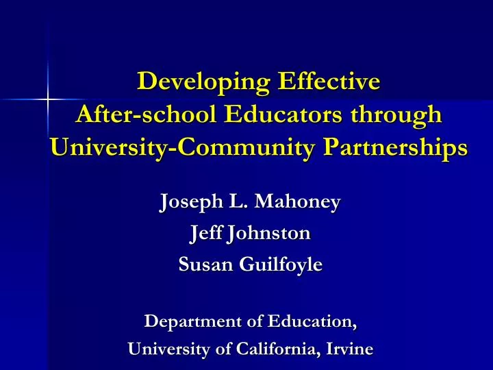 developing effective after school educators through university community partnerships n.